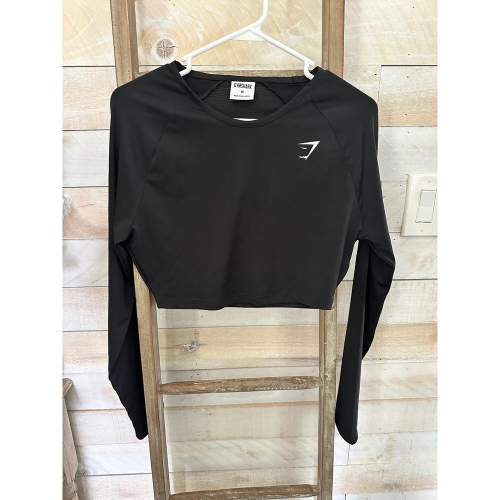 Gymshark Womens Long Sleeve Crop Top Black Mesh Back Activewear Size Medium